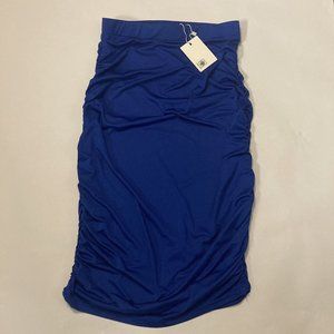 Lomantise Women's 6 Skirt Royal Indigo Blue Scrunched Side Below Knee Polyester